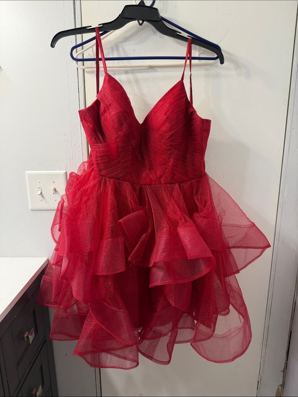 Amazon Red Sparkle Ruffle Tulle Slip Dress